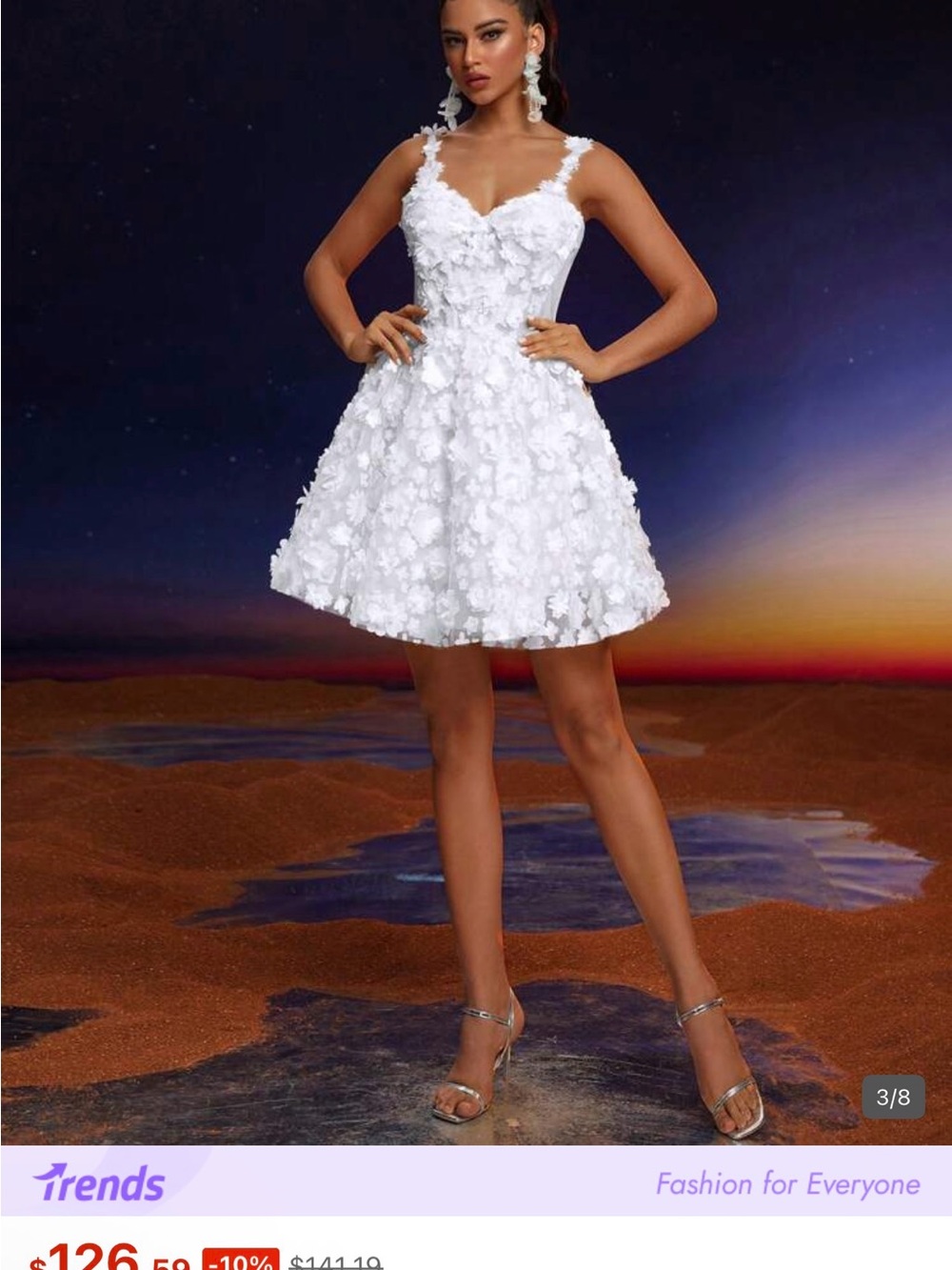 White Floral Appliqué Mini Dress -